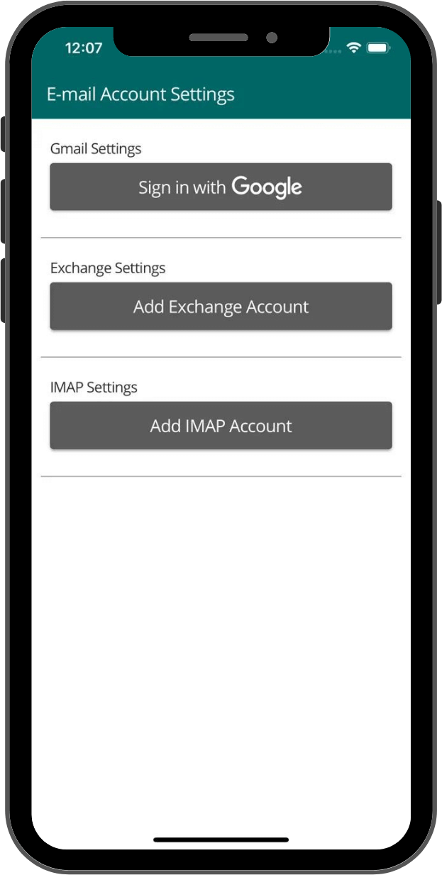 OneMail app email account settings on iPhone